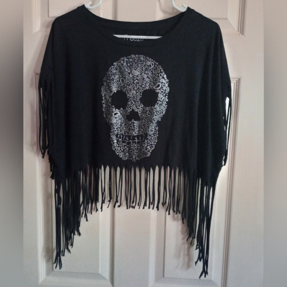 Black Freeze Fringe Skull Crop Top Suze XXL